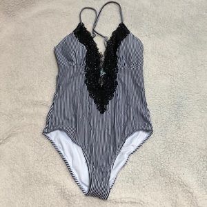 Black & White Striped Bathing Suit